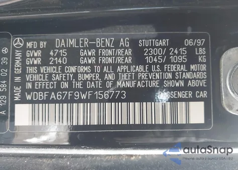 1998 Mercedes-Benz Sl 500 from USA, damaged, VIN WDBFA67F9WF156773